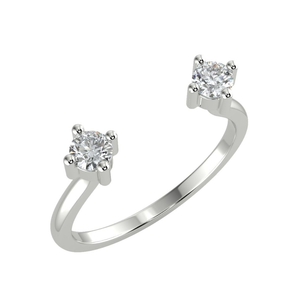 Two-Stone Stackable Diamond Open Ring Solid 14K White Gold Round Cut 0.23 TCW
